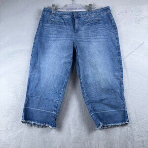 Talbots Crop Wide Leg Jeans Womens Size 18WP Frayed Hem Coin Pockets Blue